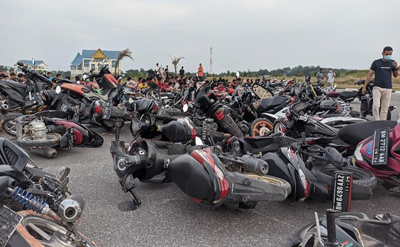 Ratusan Motor Terjaring Razia Balap Liar Jalan Masuk Perkantoran Baru Pemko Pekanbaru
